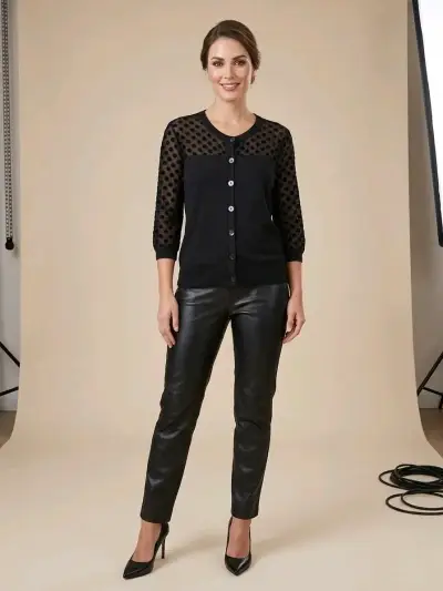 Cardigan negro con mangas de lunares - miniatura 2
