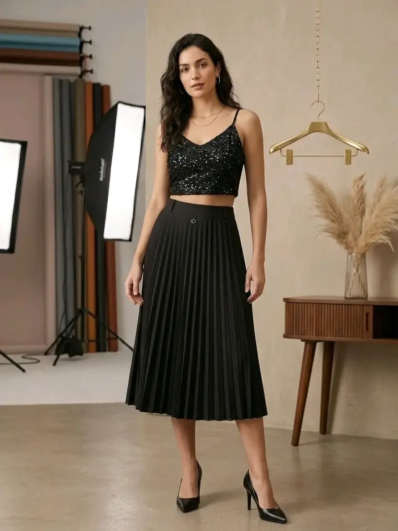 Falda plisada negra elegante - 1