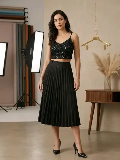 Falda plisada negra elegante - miniatura 1