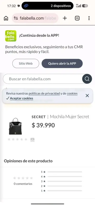 Mochila mujer Secret negra - miniatura 1