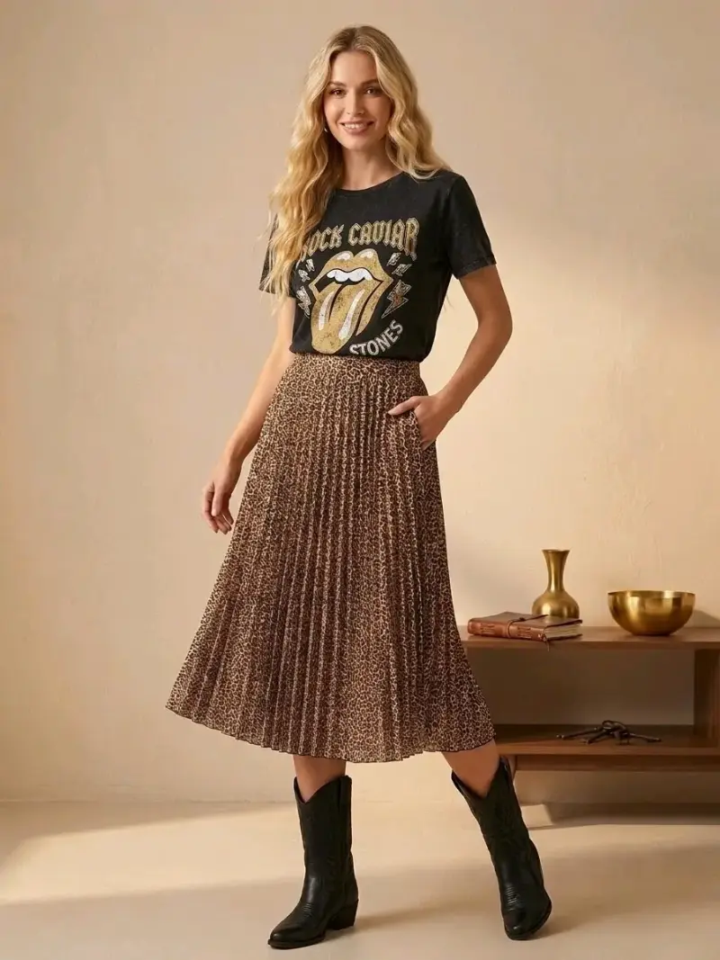 Falda plisada animal print - 2