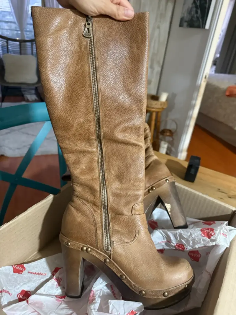 Botas altas de cuero camel - 2