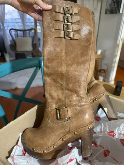 Botas altas de cuero camel - miniatura 3