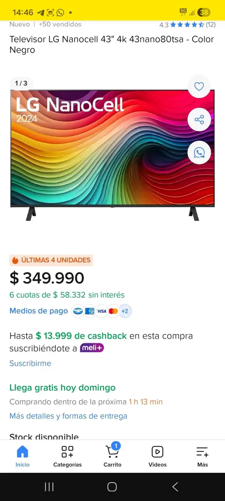 Televisor LG Nanocell 43" 4K