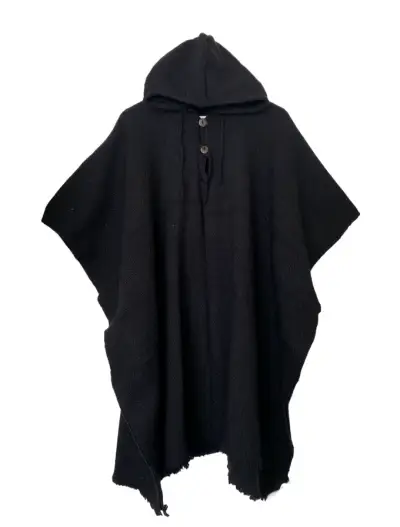 Poncho lana de alpaca negro con capucha - miniatura 1