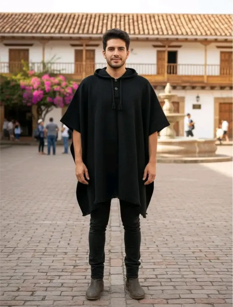 Poncho lana de alpaca,negro hombre