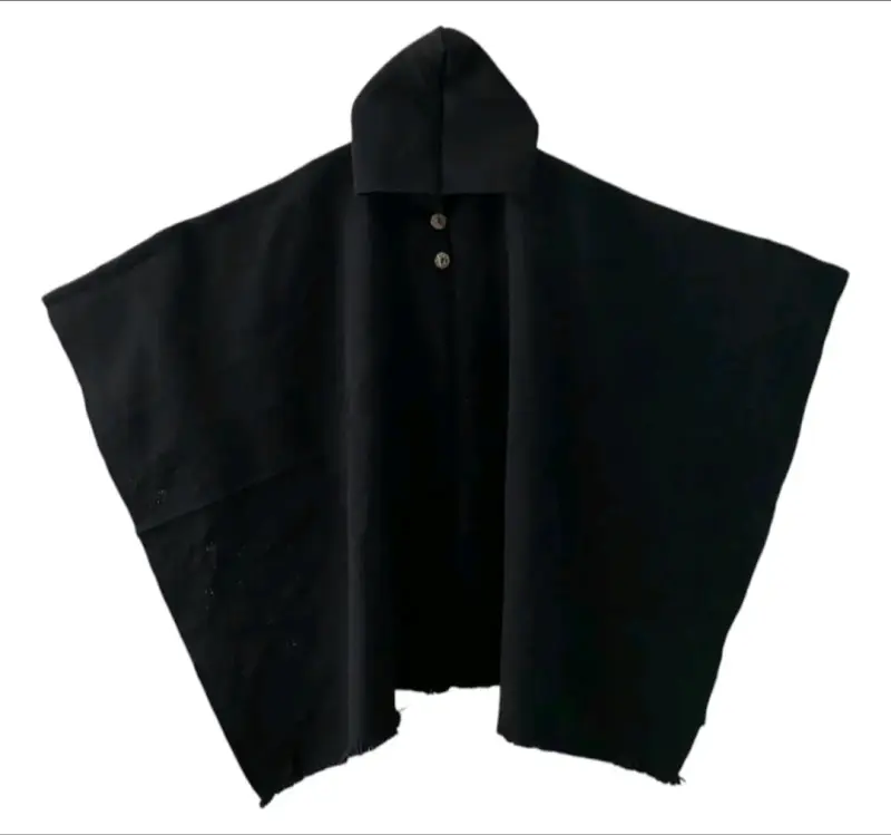 Poncho 100% lana de oveja negro con capucha - 2