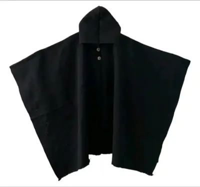 Poncho 100% lana de oveja negro con capucha - miniatura 2