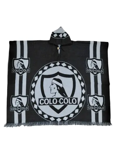 Poncho Colo-Colo blanco y negro lana de alpaca - miniatura 1