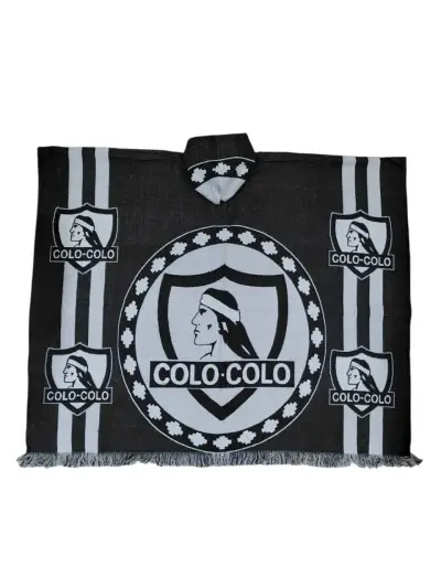 Poncho Colo-Colo blanco y negro lana de alpaca - miniatura 2