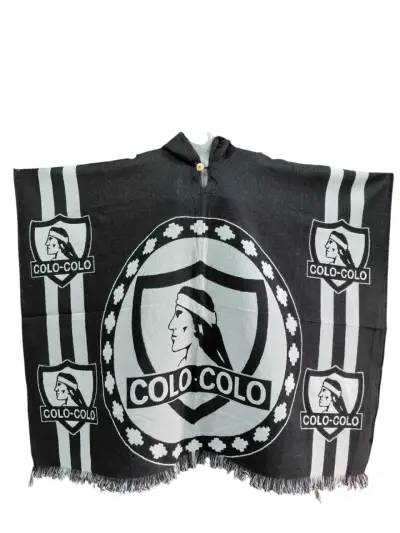 Poncho Colo-Colo blanco y negro lana de alpaca - miniatura 3
