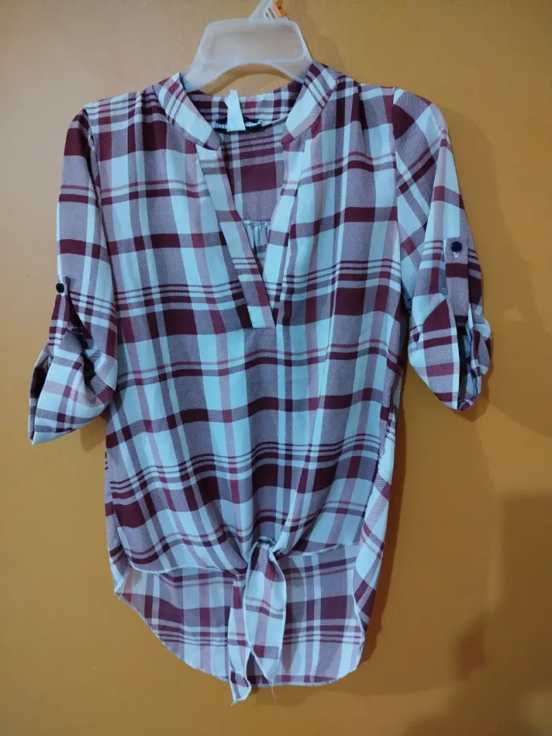 Blusa a cuadros manga 3/4 - 1