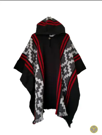Poncho lana de alpaca con capucha étnico - miniatura 1