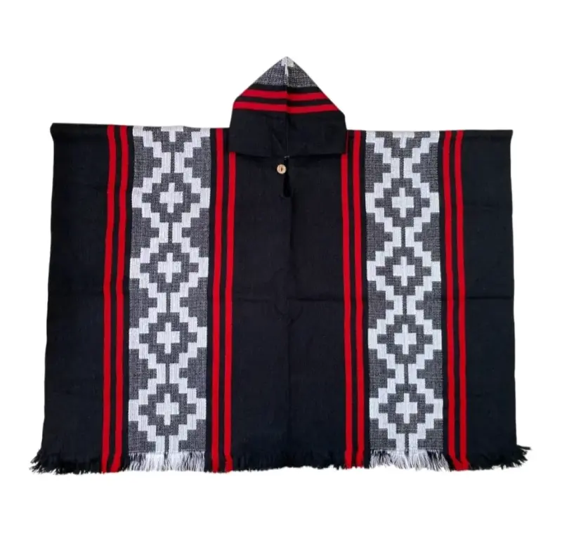 Poncho lana de alpaca con capucha étnico - 2