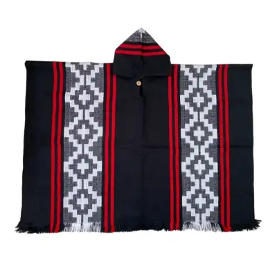 Poncho lana de alpaca con capucha étnico - miniatura 2