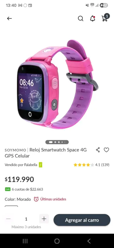 Reloj inteligente infantil rosa - miniatura 4