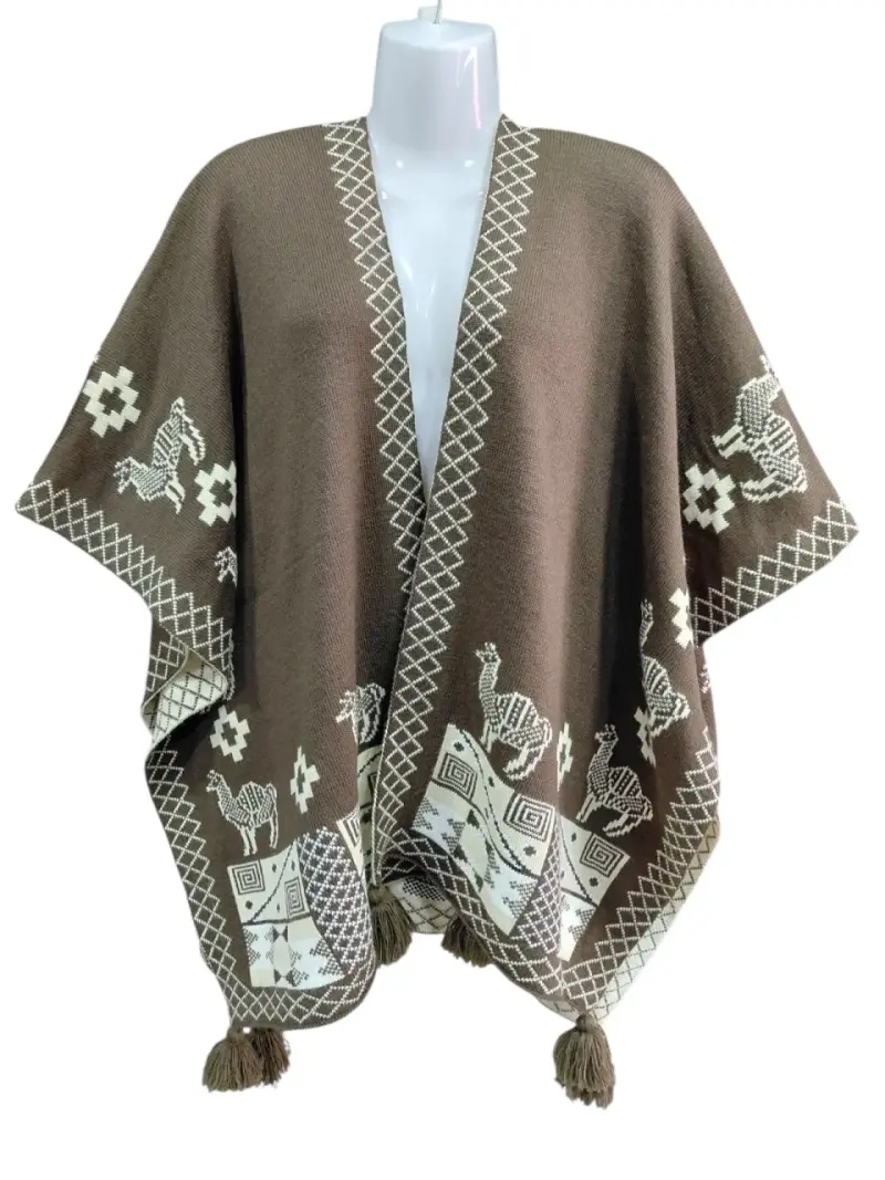 Ruana de alpaca para mujer con diseño étnico - 1