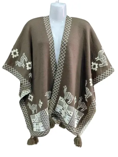 Ruana de alpaca para mujer  con diseño étnico - miniatura 1