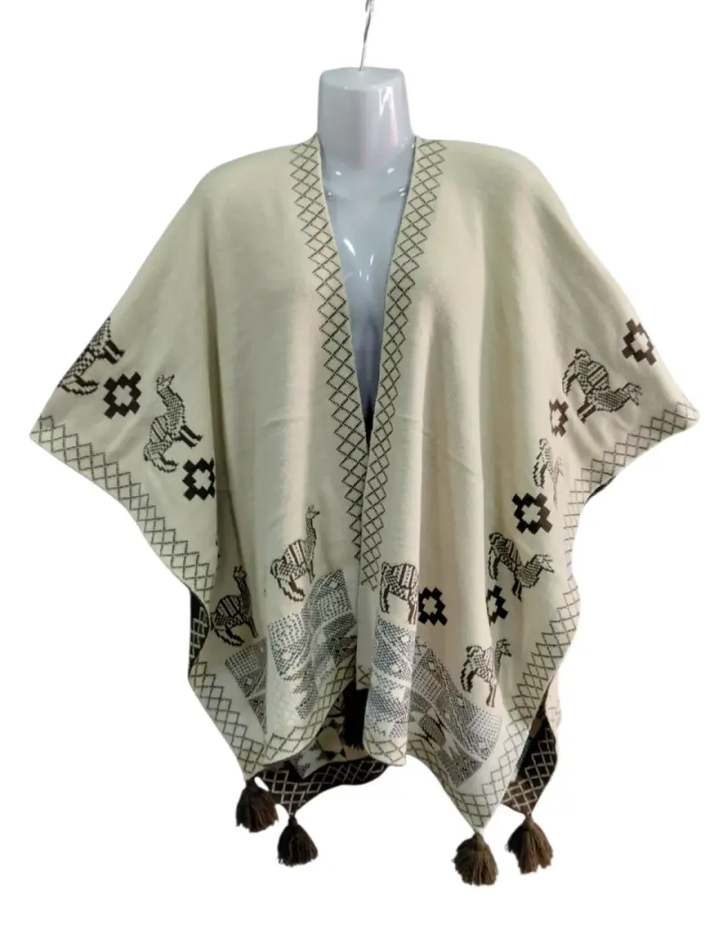 Ruana de alpaca para mujer con diseño étnico - 2