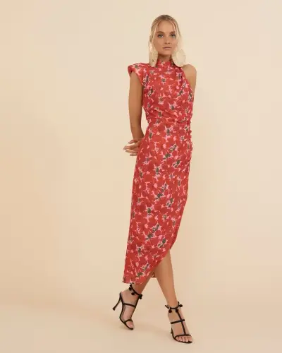 Vestido rojo estampado floral - miniatura 1