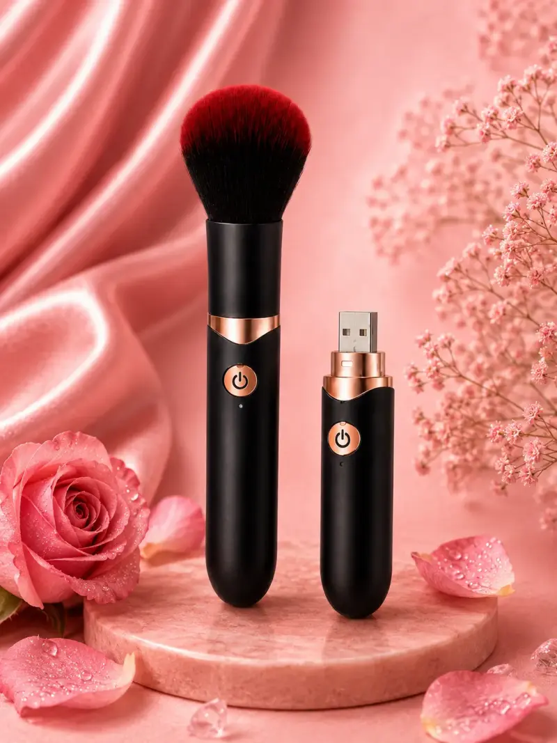 Brocha vibradora y maquillaje recargable