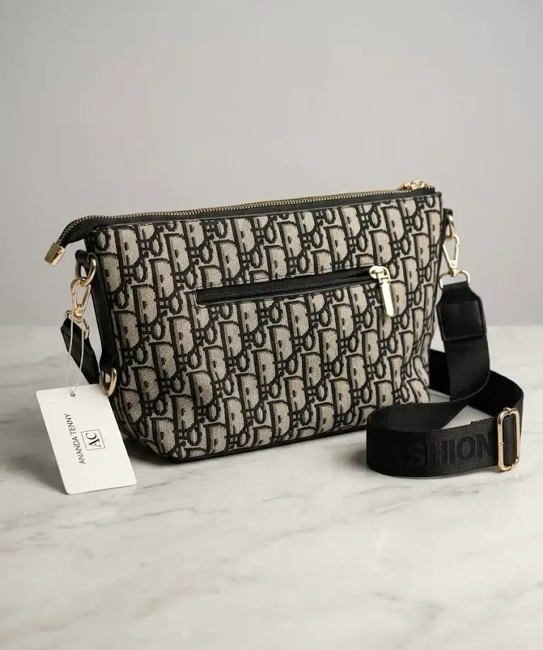 Cartera estampada beige y negro - 2