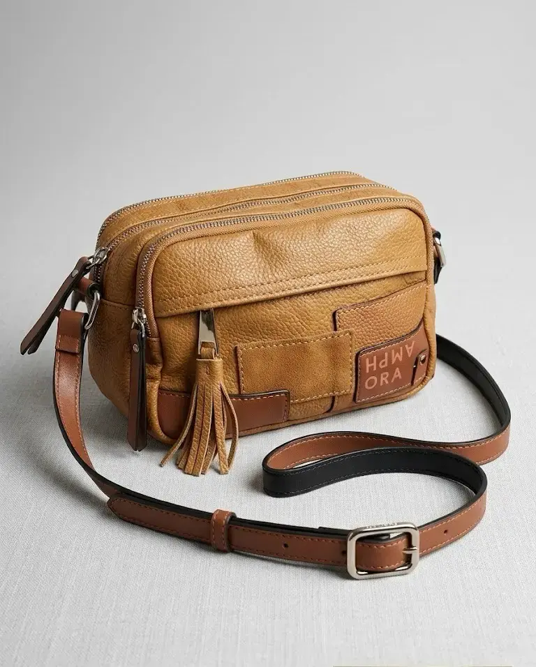 Cartera cruzada de cuero café - 1