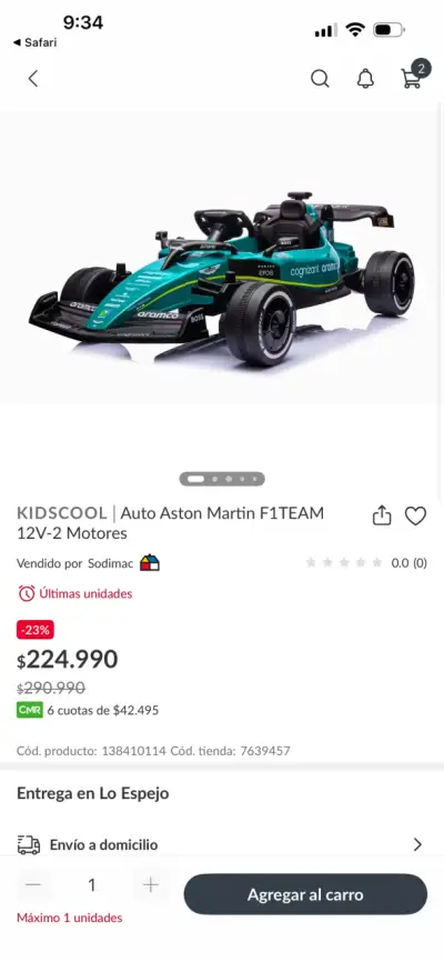 Auto eléctrico Aston Martin F1 12V - miniatura 2