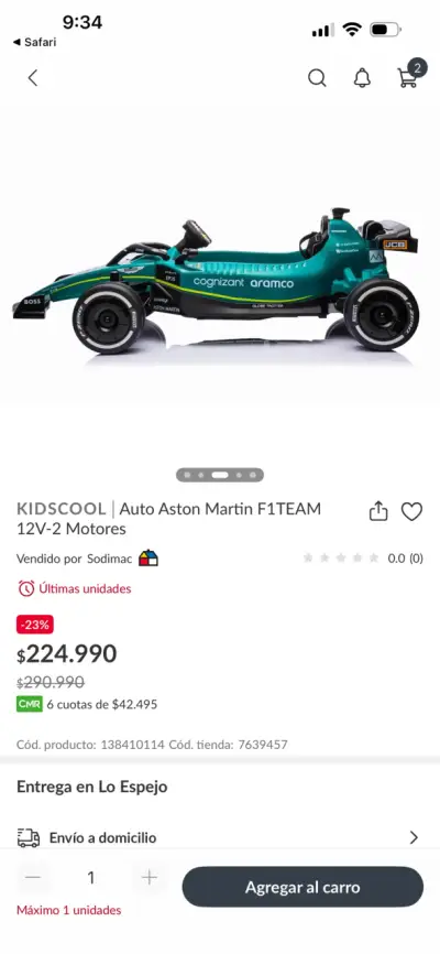 Auto eléctrico Aston Martin F1 12V - miniatura 3