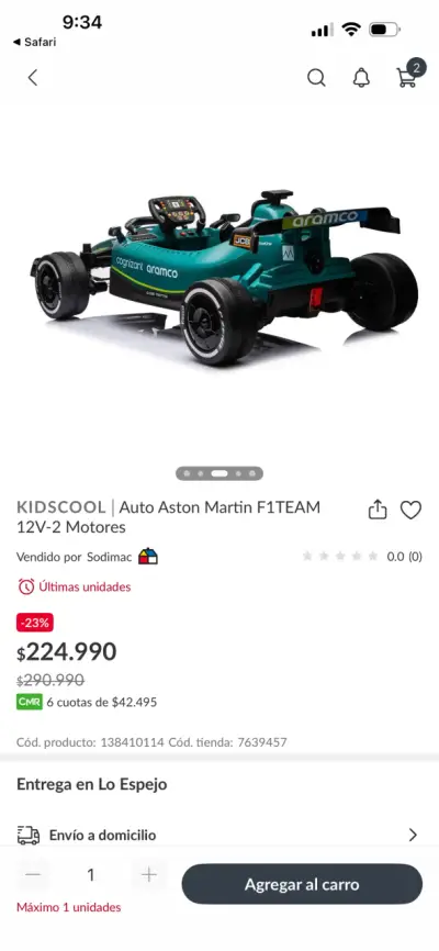 Auto eléctrico Aston Martin F1 12V - miniatura 5