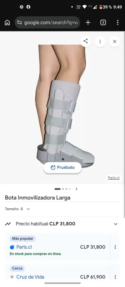 Bota inmovilizadora larga gris adulto - miniatura 1