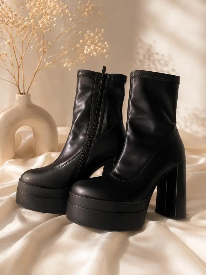 Botines de cuero negro con plataforma, talla 40