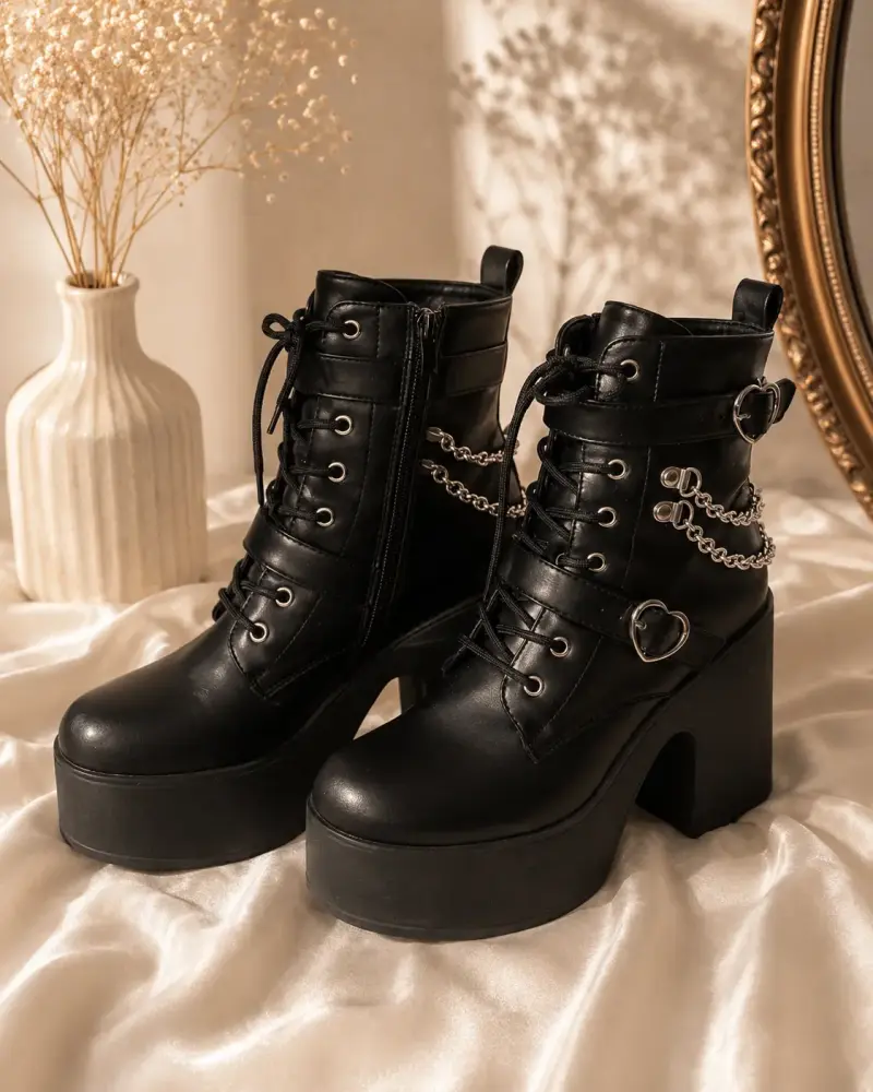 Botines negros con cadenas, talla 40