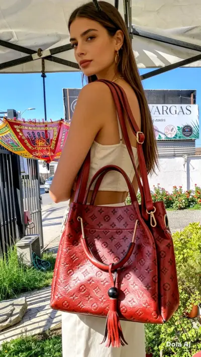 Bolso rojo con diseño grabado - miniatura 1