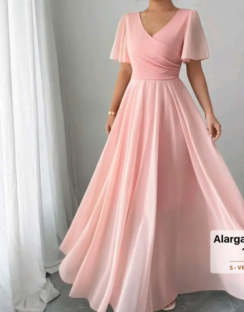 Vestido largo rosa elegante - 1