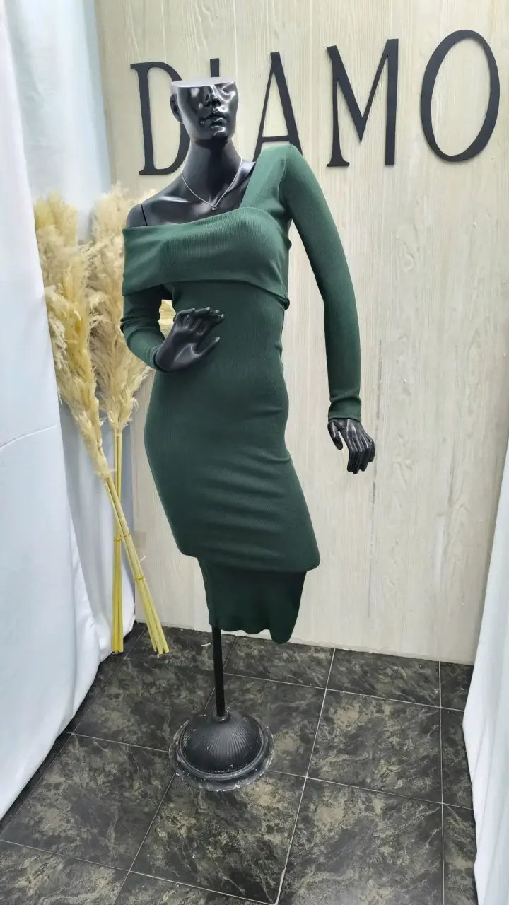 Vestido verde y marrón elasticado - 1