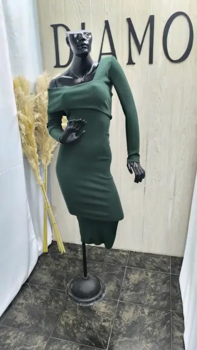Vestido verde y marrón elasticado - miniatura 1