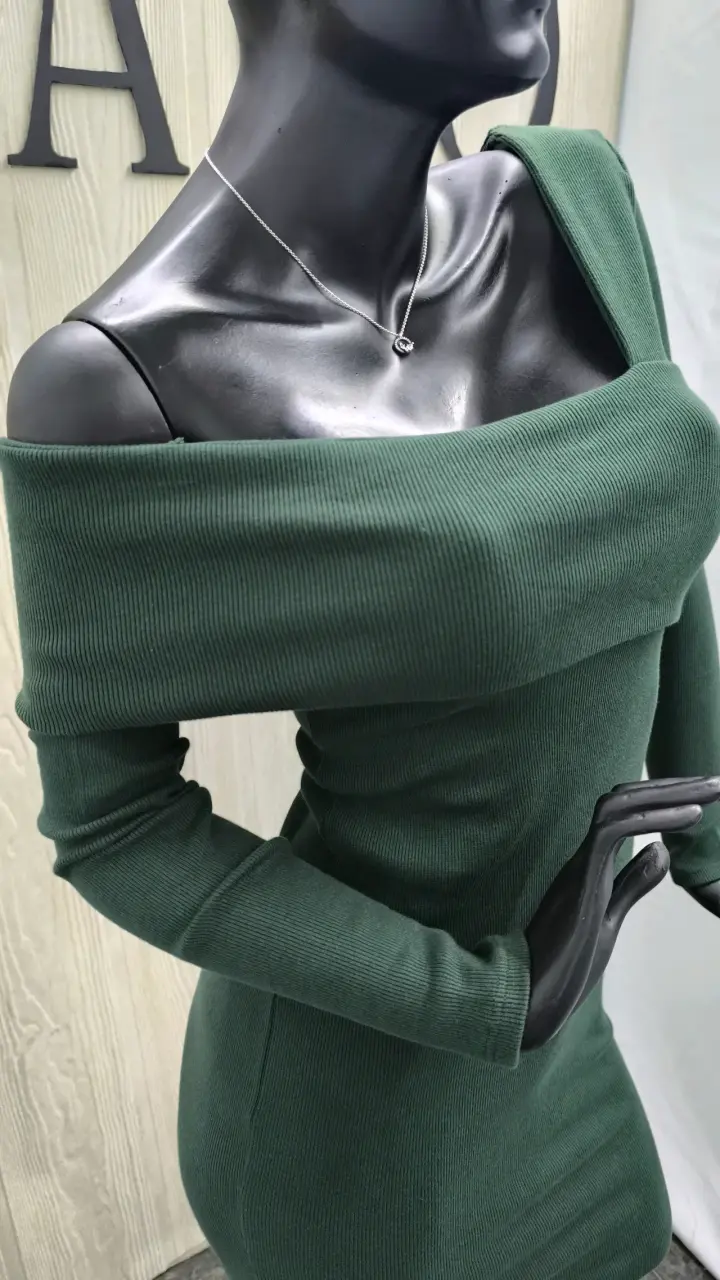 Vestido verde y marrón elasticado - 3