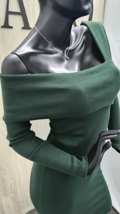 Vestido verde y marrón elasticado - miniatura 3