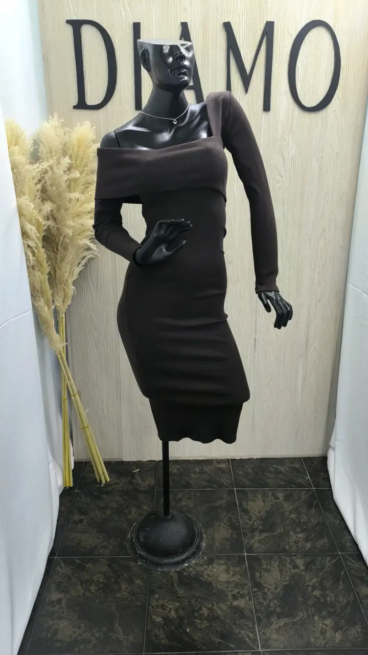 Vestido verde y marrón elasticado - 5