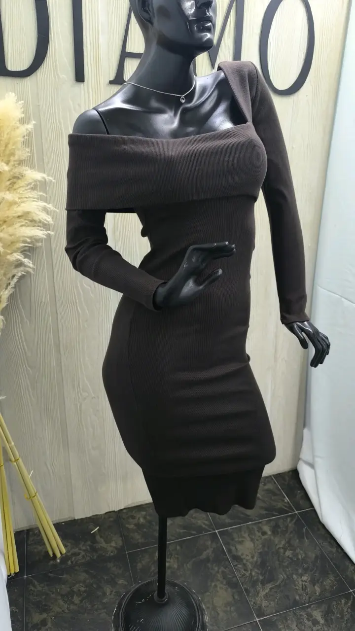 Vestido verde y marrón elasticado - 6
