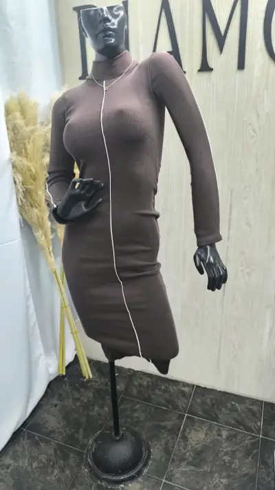 Vestido ajustado marrón,blanco,negro - miniatura 3