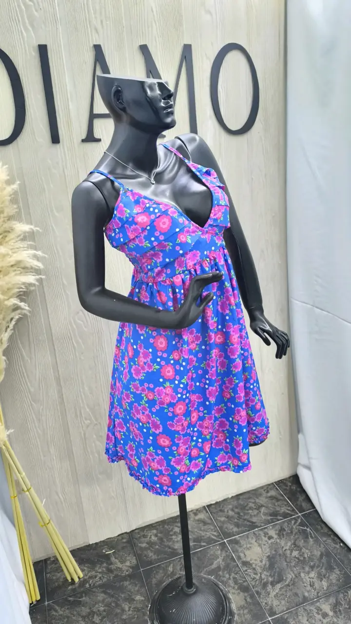 Vestido floral azul vivo - 1