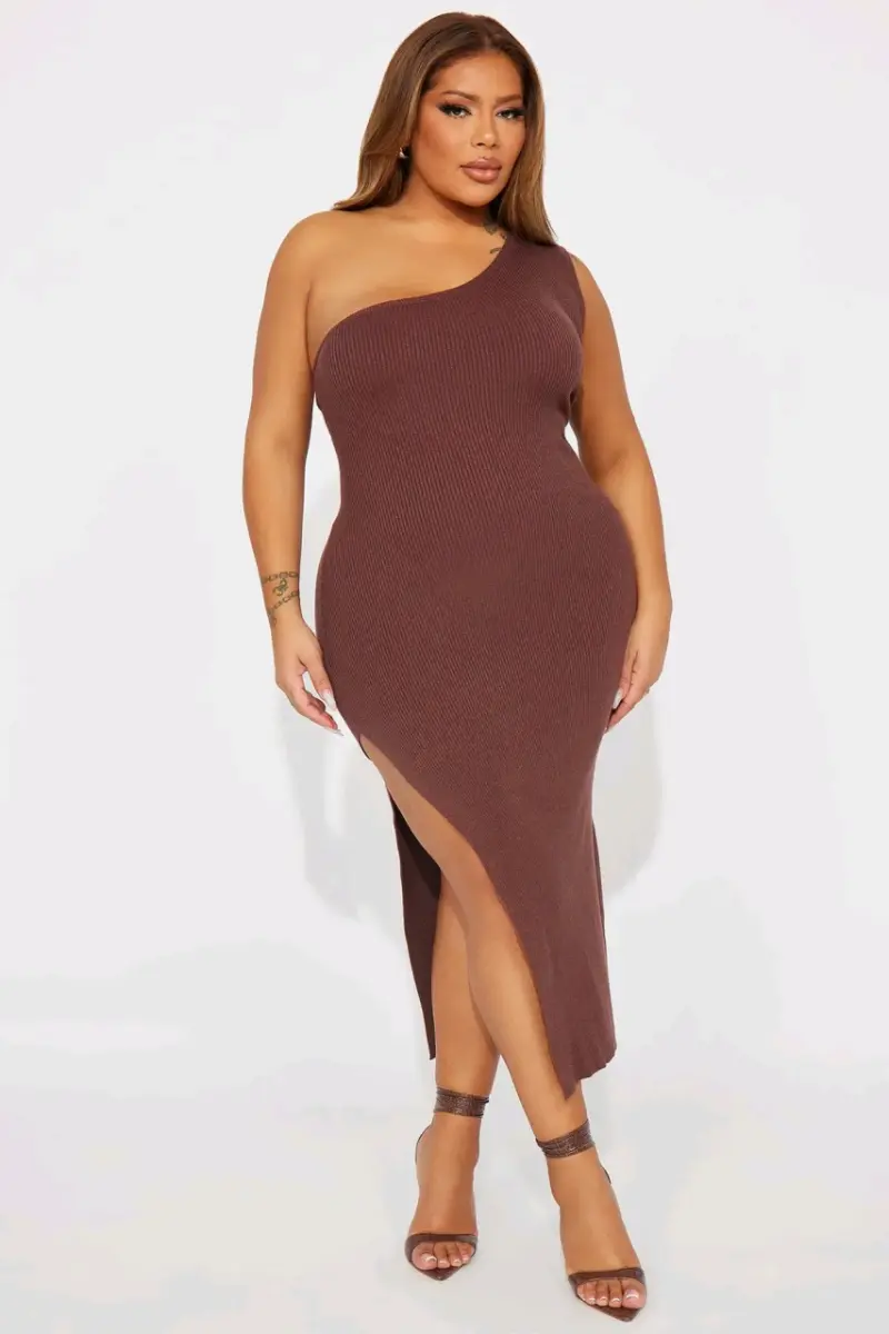 Vestido asimétrico color marron - 2