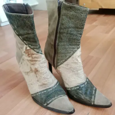Botines de cuero y pelo vintage - miniatura 1