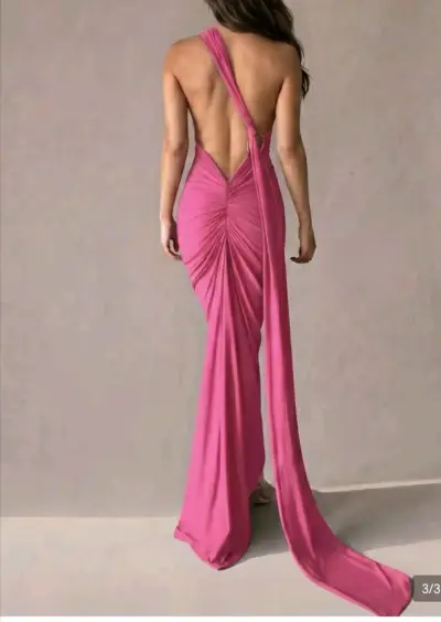 Vestido largo fucsia elegante - miniatura 3