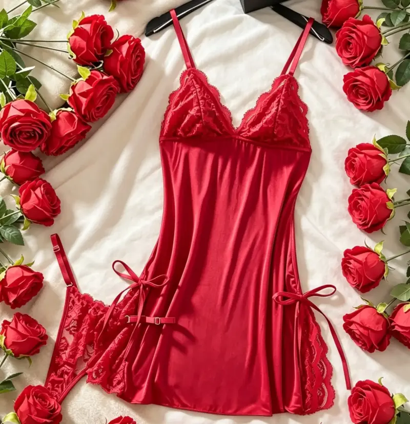 Conjunto lencería rojo talla XL chica - 1