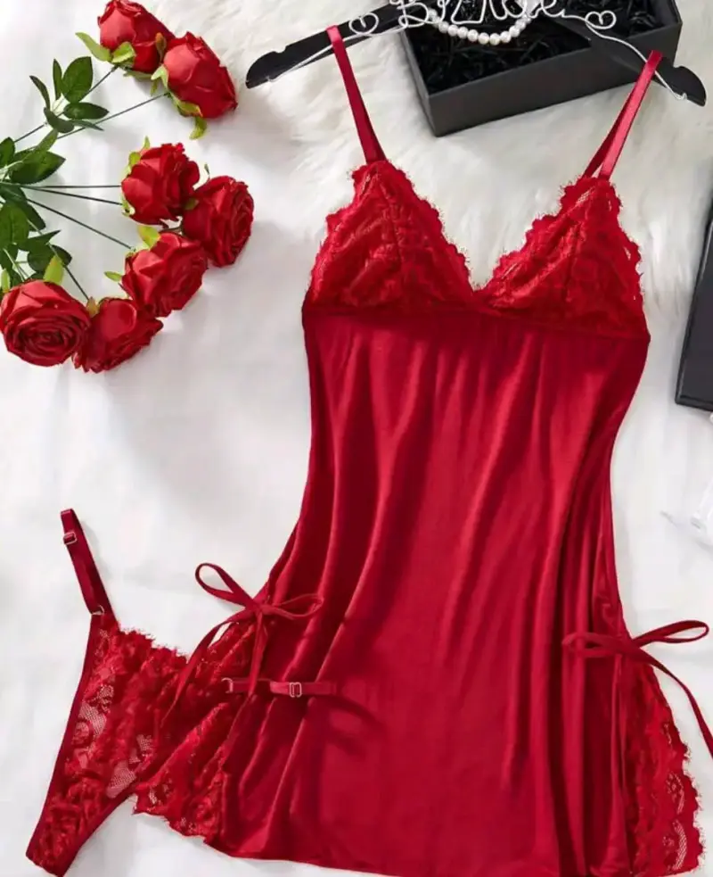 Conjunto lencería rojo talla XL chica - 3