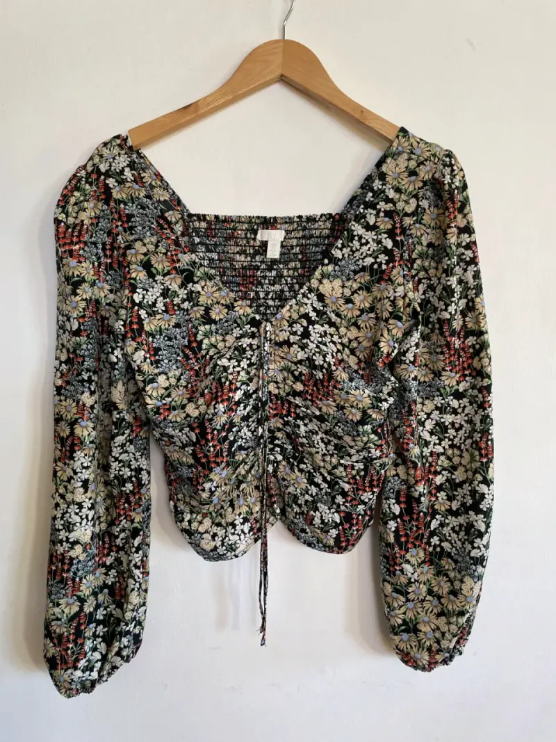 Blusa floreada manga larga S - 1