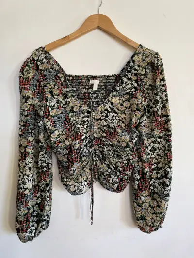 Blusa floreada manga larga S - miniatura 1
